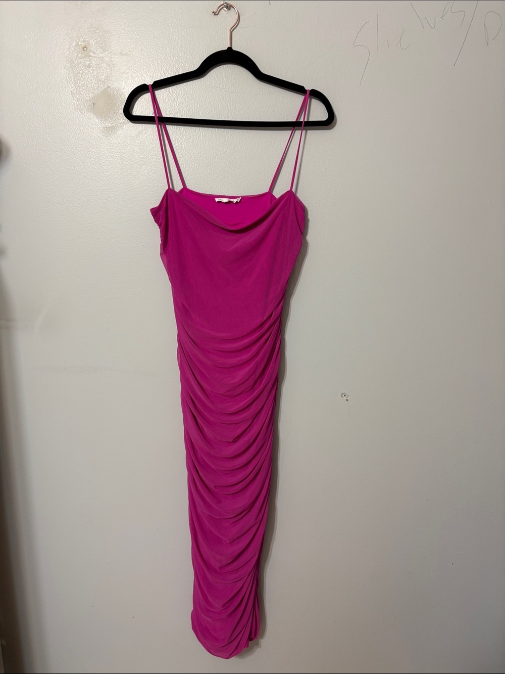 Good American Pop Off Pink Ruched Mesh Bodycon Midi Dress Size 4 (XL) - Picture 3 of 7